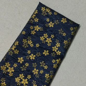 Gana Tamsiai Mėlyna Aukso Štampavimo sakura Sakura Gėlių Medvilnės Audinio 