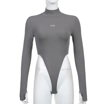 Laiško Spausdinimo Juoda Sexy Moterų Golfo Bodysuit 2021 Naują hitą ilgomis Rankovėmis Bodycon Aukštos Sumažinti Organizmo Viršų Moteriška Streewear Rompers