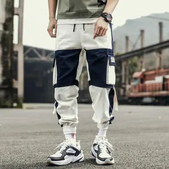 Juostelės Haremas Poilsiu Vyrų Krovinių Kelnės Streetwear 2020 Metų Hip-Hop Atsitiktinis Kišenės Track Pants Vyriškos Harajuku Mados Kelnės