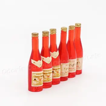 Odoria 1:12 Miniatiūriniai 6PCS Raudono Vyno Butelis Gėrimų Lėlių Virtuvės Reikmenys Diningroom Restoranas, Baras Šalis