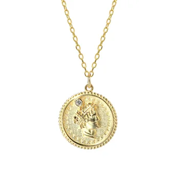 S'STEEL Karoliai Moterų 925 Sterlingas Sidabro Apvalios Monetos Pakabukas Pareiškimą Derliaus Aukso Karoliai Collares Mujer Fine Jewelry