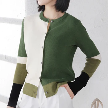 2020 naujas moterų pavasario ir rudens spalvų atitikimo ilgomis rankovėmis laisvi megztiniai (O-kaklo megztinis švarkas atsitiktinis