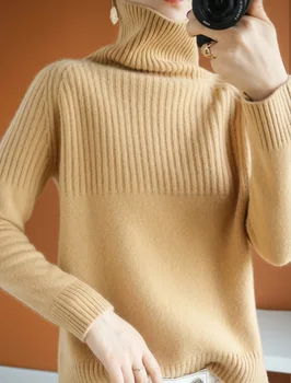 Laisvas megztinis megztinis ponios visas rungtynes, rudenį ir žiemą aukštu kaklu storas tingus ilgomis rankovėmis, žemiausią megztinis korėjos versija