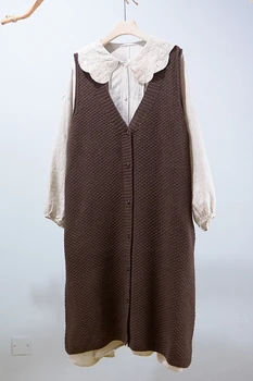 Rudenį, žiemą Ilgas megztinis Liemenė moterų purus megzti liemenę, rankovių vieną krūtinėmis atgal padalinta v kaklo liemenė moteriška