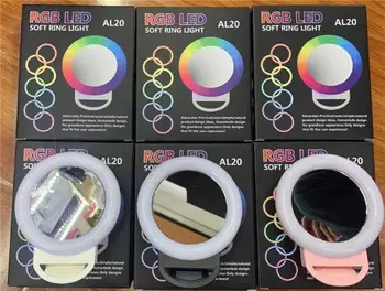 3 Spalvų Įkraunama RGB LED Žiedo Mobiliojo Telefono Selfie Žiedas, Šviesos, Blykstė, Objektyvas Užpildyti Šviesos Fleshlight Lempos Clip-on Smartfon