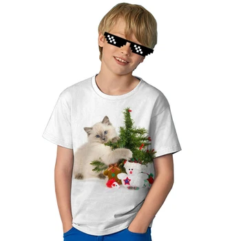 2020 m. Vaikų trumpomis Rankovėmis Drabužius ir Berniukai, Gyvūnų Katė 3D Marškinėliai Skaitmeninis Spausdinimas T-shirt Vaikams Mielas Juokingas Pavasario ir Vasaros Viršūnes