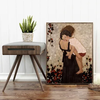 XINQI Gustav Klimt Plakatas ir Spausdina Motina, turintis Vaikas Naftos Tapyba Ant Drobės, Skirtą Kambarį Namuose Dekoras drobė, tapyba