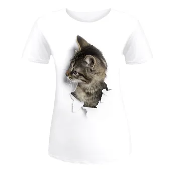Moterų Mados 3D Katė Spausdinti Atsitiktinis Marškinėliai Vasaros Trumpas Rankovės O-neck T Marškinėliai Vasaros trumpomis Rankovėmis Kasdienių Drabužių Пальто