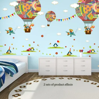Animacinių filmų gyvūnų karšto oro baliono Sienos Lipdukas, miegamasis, vaikų kambarys, vaiko kambarys Fone Freskos Namų Dekoro meno Lipdukai darželio Lipdukai