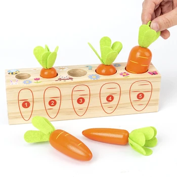 Mediniai Žaislai, Kūdikių Montessori Žaislų Rinkinys Traukiant Morkų Formos Atitikimo Dydis Pažinimo Vaikų Žaislų Švietimo Žaislas Vaikams, Vaikų Dovanų