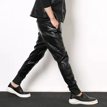 Naujas Žiemos Slim Fit Odinės Kelnės Mados PU Oda Elastinga Juosmens Haremo Kelnės Streetwear Atsitiktinis Pieštuko Pants Plus Size