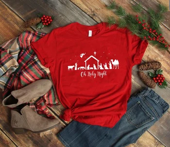 Oi Šventąją Naktį Grafinis T-Shirt Hipster Mados Raudona Drabužių Medvilnės Kalėdų Tee Atsitiktinis Religinių Grunge Estetikos Viršūnių Camisetas