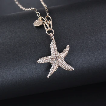 SINLEERY Prašmatnus Starfish Pendant Karoliai Antikvariniai Aukso Sidabro Spalvos Grandinę Visą Cirkonis Ilgi Karoliai Moterų Papuošalai MY008 SSI