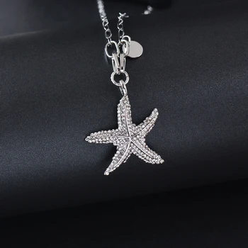 SINLEERY Prašmatnus Starfish Pendant Karoliai Antikvariniai Aukso Sidabro Spalvos Grandinę Visą Cirkonis Ilgi Karoliai Moterų Papuošalai MY008 SSI