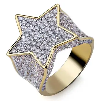 Vyrų Aukso Spalvos, Geometriniai star Big Žiedas Prabanga Kubinis Cirkonis Piršto Žiedą Mados Vestuvių Žiedai Vyrams Birthstone Papuošalai