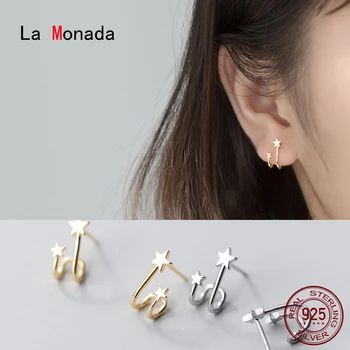 La Monada Pentagram Double Star Earings Smeigės 925 Sterlingas Sidabro Fine Jewelry Stud Auskarai Moterims, Sidabras 925 Korėjos Aukso