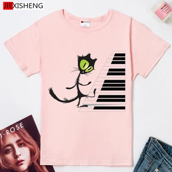 Katė groti pianinu Grafinis tees Moterų Drabužių 2020 Metų Vasaros Juokinga t shirts Harajuku atsitiktinis trumpomis rankovėmis viršūnes