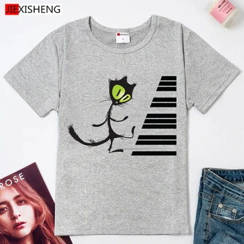 Katė groti pianinu Grafinis tees Moterų Drabužių 2020 Metų Vasaros Juokinga t shirts Harajuku atsitiktinis trumpomis rankovėmis viršūnes