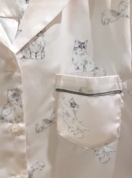 Japonijos GP katė spausdinimas šilko pižama sleepwear homewear