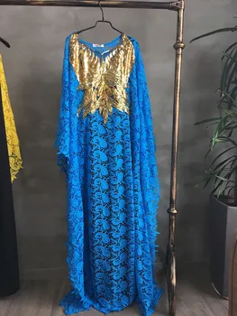 Krūtinė 126cm Ilgis 141cm Geltonos spalvos Nėrinių Suknelės Super Dydžio Naujos Afrikos Moterų Mados Nėriniai Prarasti Zawalcowany Siuvinėjimo Ilga Suknelė