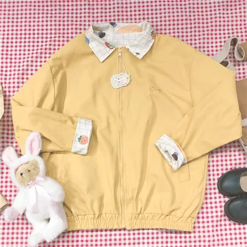 Moterų Japonų Maisto Spausdinti Paauglių širdies Sudurti Studentų Kailio Striukė Minkšta Sesuo Pavasario Atsitiktinis Mažų Šviežių Outwear Preppy Stilius
