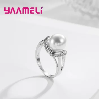 Aukštos Klasės Prabangus Perlų Žiedai 925 Sterlingas Sidabro Austrijos Kristalų Pagaminti Mada Aksesuarai Moterims Vestuves