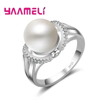 Aukštos Klasės Prabangus Perlų Žiedai 925 Sterlingas Sidabro Austrijos Kristalų Pagaminti Mada Aksesuarai Moterims Vestuves