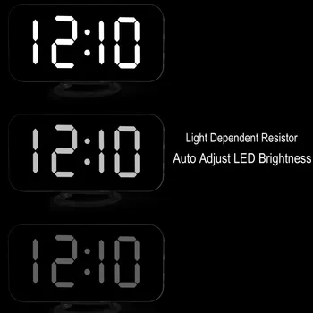 LED Klasikinis Žadintuvas Dual USB Mobiliojo Telefono Įkrovimo Skaitmeninių Kūrybinių Veidrodis Paprasta Dovana Indukcijos Tamsos Elektroninių