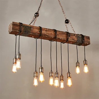 Loft medienos pramonės derliaus pakabukas šviesos restoranas, kambarių baras kambarį retro mediniai kabo lempa, apšvietimas, pakabos