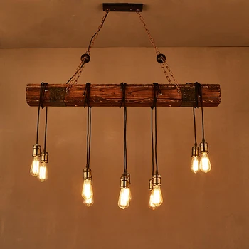 Loft medienos pramonės derliaus pakabukas šviesos restoranas, kambarių baras kambarį retro mediniai kabo lempa, apšvietimas, pakabos