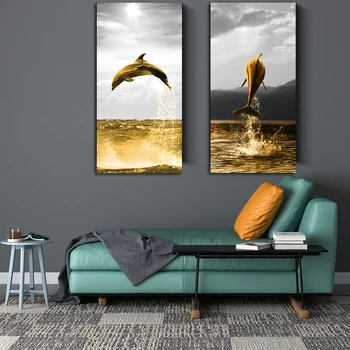 DDHH Namų Dažymo Didelis Aukso Delfinų Gyvūnų Nuotraukos Drobės Spausdintos Tapybos Modernios Spausdinimo Sienos Meno Plakatas Kambarį