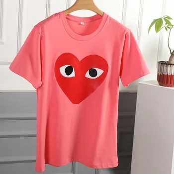 Mados Pora grynos medvilnės Marškinėlius raudonos širdies Atsitiktinis Kvėpuojantis marškinėliai Atsitiktinis Vasaros Komplektus Vyras Moteris