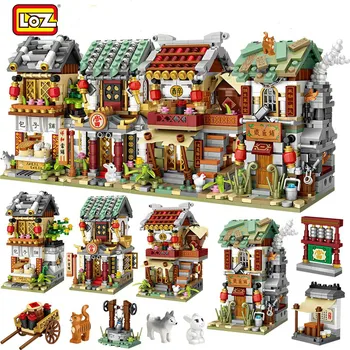 LOZ 2266pcs Mini Blokai Mini Gatvėje Miestas Kinijoje Gatvės Kinų Tradicija Architektūros Modelis Plytos, Švietimo, Vaikams, Žaislai