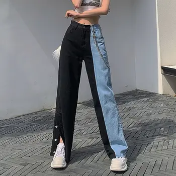 2020 Naujas Vintage Džinsai Moteris Ilgos Kelnės Kaubojus Moterų Prarasti Streetwear Didelis Juosmens Moterų Džinsus Išskaidyti Drabužių Pločio Kojų Džinsai
