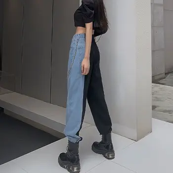 2020 Naujas Vintage Džinsai Moteris Ilgos Kelnės Kaubojus Moterų Prarasti Streetwear Didelis Juosmens Moterų Džinsus Išskaidyti Drabužių Pločio Kojų Džinsai