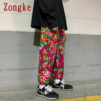 Zongke Gėlių Atsitiktinis Kelnės Vyrams, Drabužiai korėjos Stiliaus Streetwear Vyrų Poilsiu Sweatpants Kelnės Vyriškos Kelnės Harajuku 5XL 2021