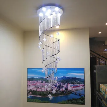 Šiuolaikinės Kristalų LED Lubų Liustra Ilgi Spiraliniai Laiptai, Prieškambario Restorane Kabo Lempa Meteoras Star Light Šviestuvai