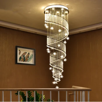 Šiuolaikinės Kristalų LED Lubų Liustra Ilgi Spiraliniai Laiptai, Prieškambario Restorane Kabo Lempa Meteoras Star Light Šviestuvai