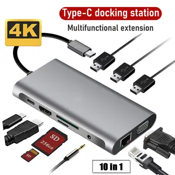 USB 3.1 Tipas-C Hub Su RJ45 HDMI Adapteris 4K 