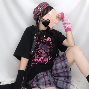 Vasaros Goth Moterų Tee Estetinės Prarasti Moterys T-shirt Punk Tamsiai Grunge Streetwear Ponios gotikos Viršuje Tshirts Harajuku Drabužius, wbh