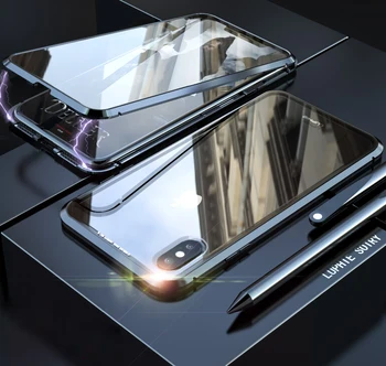 Viso Kūno Magnetinis Stiklo Atveju iPhone, 11 Pro 7 8 Plus X S XR XS Max 360 Metalo Bamperio Dangtelis coque 