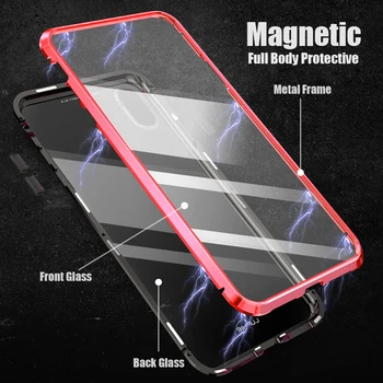 Viso Kūno Magnetinis Stiklo Atveju iPhone, 11 Pro 7 8 Plus X S XR XS Max 360 Metalo Bamperio Dangtelis coque 