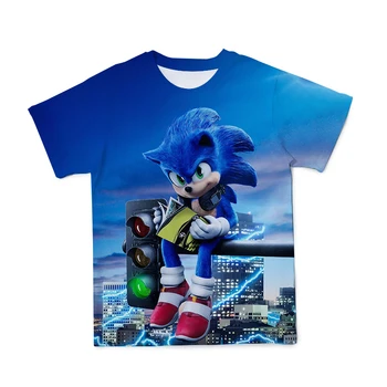 Nauja Vasaros 3D Sonic Vyrų Drabužiai Spausdinti marškinėliai Juokingas Animacinių filmų Gatvės Stiliaus Marškinėliai Mados Animacinių filmų Sonic trumpomis Rankovėmis