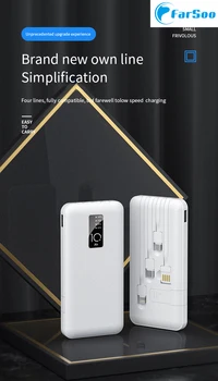 S95 Greitai įkrauti 10000mAh LED ekranas Powerbank su 4 išėjimo laidų Micro C Tipo Žaibo išorės greitai įkrauti powerbank