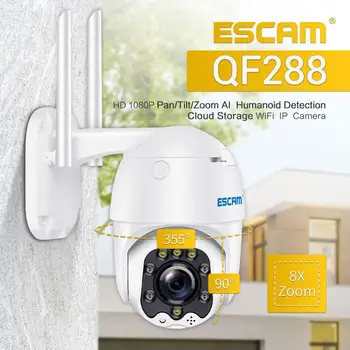 Naujausias ESCAM QF288 1080P Pan/Tilt/8X Zoom AI Humanoidų aptikimo Debesys Saugojimo Vandeniui Wi-fi IP Kamera su Dviejų krypčių Garsas