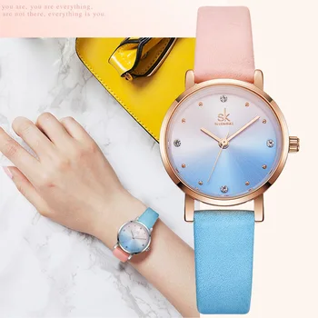 SHENGKE Kūrybos Moterų Laikrodžiai Mix Spalva Rožinė Mėlyna kalnų krištolas Elegantiškas Lady Laikrodžiai Rose Gold Vandeniui Paprastų Moterų Laikrodis