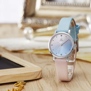 SHENGKE Kūrybos Moterų Laikrodžiai Mix Spalva Rožinė Mėlyna kalnų krištolas Elegantiškas Lady Laikrodžiai Rose Gold Vandeniui Paprastų Moterų Laikrodis