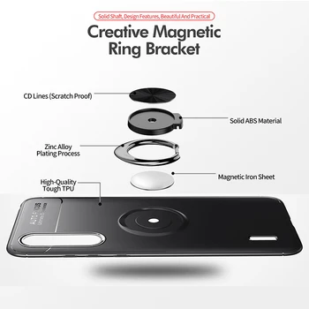 MAKAVO Už Xiaomi Mi A3 Atveju Žiedas Turėtojas Minkšto Silikono Matinis galinis Dangtelis Atveju Xiaomi Mi A3 Telefonas Atvejų