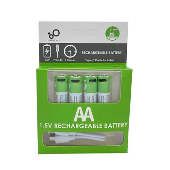 AA AAA USB Įkraunama baterija 1,5 V AA 2600mWh/AAA 550mWh li-ion baterijos žaislų žiūrėti MP3 grotuvas termometras+TIPO C Kabelio