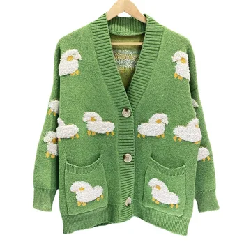 Europos stiliaus Streetwear mielas avių Megztinis Kailis kawaii Animacinių filmų Spausdinti Striukės ir paltai